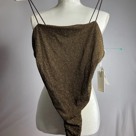 GOOD AMERICAN Sparkle Sleeveless Bodysuit Size 2. Rare! Brown & Gold - Picture 5 of 9